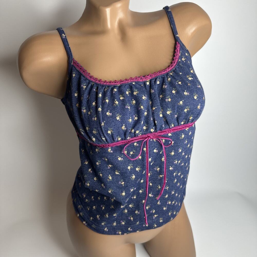 Pasta Japan Floral Lace Bow Baby Cami Tank Top XS Coquette Fairy Ditsy Floral